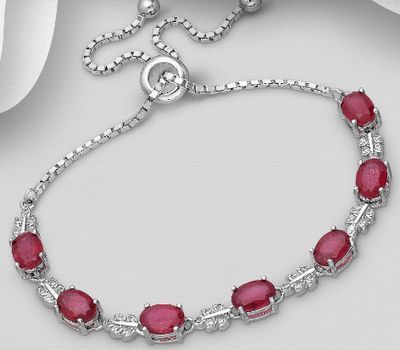 La Preciada - 925 Sterling Silver Leaf Adjustable Bracelet Decorated With Various Gemstones and CZ Simulated Diamonds