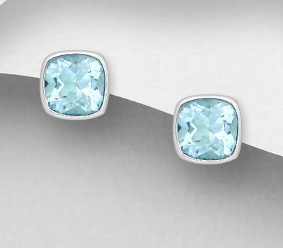Şəkli böyütmək üçün tiklayın 925 Sterling Silver Square Push-Back Earrings, Decorated with Various Gemstones