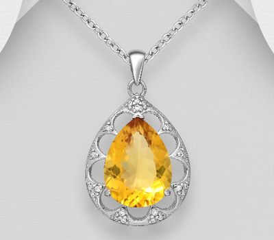 925 Sterling Silver Pendant, Decorated with Gemstones and CZ Simulated Diamonds