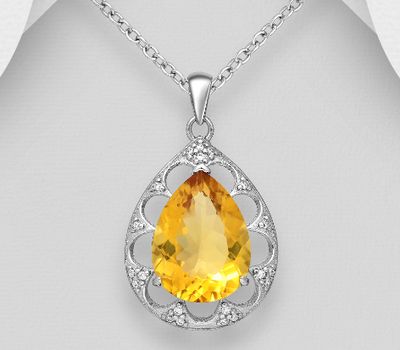 Şəkli böyütmək üçün tiklayın 925 Sterling Silver Pendant, Decorated with Gemstones and CZ Simulated Diamonds