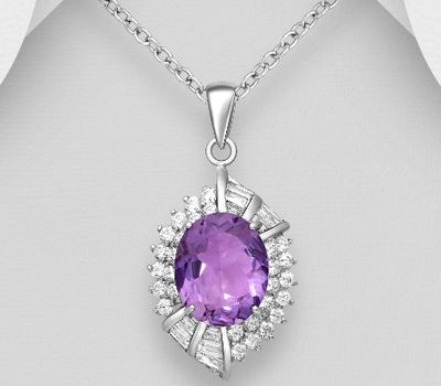 Şəkli böyütmək üçün tiklayın 925 Sterling Silver Pendant, Decorated with Amethyst and CZ Simulated Diamonds