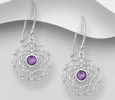 925 Sterling Silver Chain Link Circle Hook Earrings, Decorated with Various Gemstones