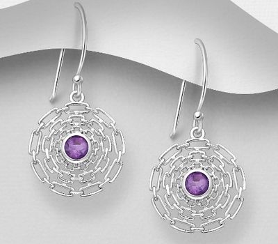Malın səhifəsinə keç 925 Sterling Silver Chain Link Circle Hook Earrings, Decorated with Various Gemstones