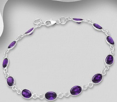 925 Sterling Silver Bracelet, Decorated with Amethyst or Green Onyx