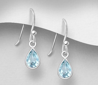 925 Sterling Silver Hook Earrings Decorated with Various Gemstones
