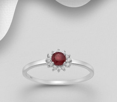 925 Sterling Silver Flower Halo Ring Decorated with CZ Simulated Diamonds and Gemstones