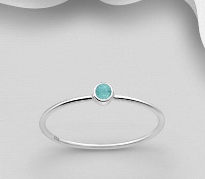 925 Sterling Silver Solitaire Ring, Decorated with Aqua Chalcedony