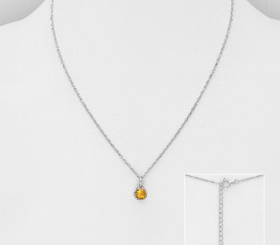 925 Sterling Silver Solitaire Necklace, Decorated with Citrine
