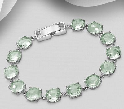 925 Sterling Silver Bracelet, Decorated with Green Amethyst