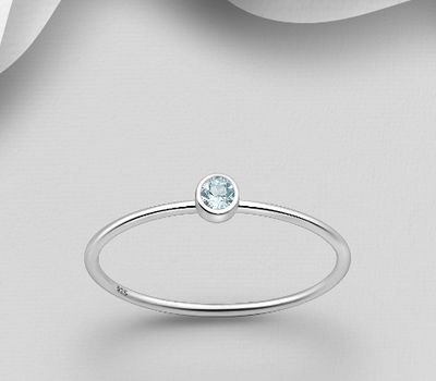 925 Sterling Silver Solitaire Ring, Decorated with Sky-Blue Topaz