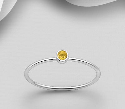 925 Sterling Silver Solitaire Ring, Decorated with Citrine