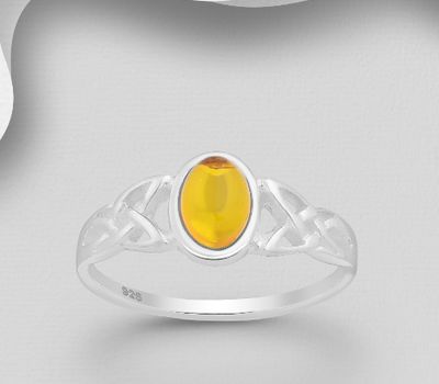 925 Sterling Silver Celtic Ring, Decorated with Baltic Amber