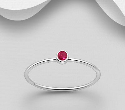 925 Sterling Silver Solitaire Ring, Decorated with Ruby