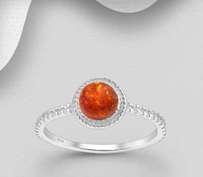 925 Sterling Silver Ring, Deocrated with Baltic Amber