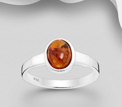 925 Sterling Silver Solitaire Ring, Decorated with Baltic Amber
