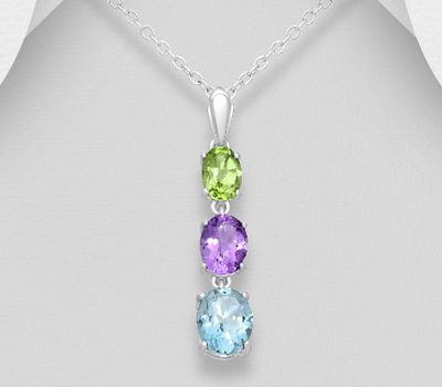 La Preciada - 925 Sterling Silver Pendant, Decorated with Various Gemstones