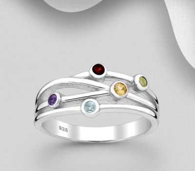 Şəkli böyütmək üçün tiklayın La Preciada - 925 Sterling Silver Ring, Decorated with Amethyst, Citrine, Garnet, Peridot and Sky-Blue Topaz