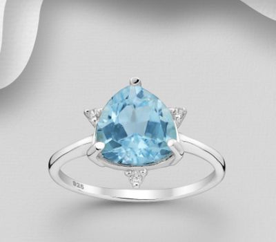 La Preciada - 925 Sterling Silver Ring, Decorated with Sky Blue Topaz and CZ Simulated Diamonds