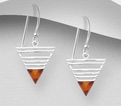 925 Sterling Silver Hook Earrings, Decorated with Baltic Amber