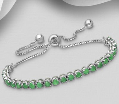 La Preciada - 925 Sterling Silver Adjustable Bracelet, Decorated with Various Gemstones