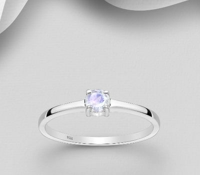 Şəkli böyütmək üçün tiklayın La Preciada - 925 Sterling Silver Solitaire Ring, Decorated with Rainbow Moonstone