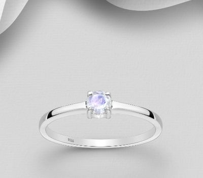 La Preciada - 925 Sterling Silver Solitaire Ring, Decorated with Rainbow Moonstone