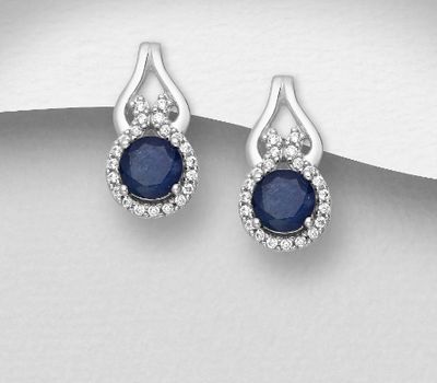 925 Sterling Silver Halo Push-Back Earrings, Decorated with CZ Simulated Diamonds and Various Gemstones