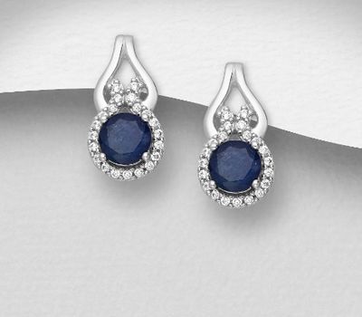 Şəkli böyütmək üçün tiklayın 925 Sterling Silver Halo Push-Back Earrings, Decorated with CZ Simulated Diamonds and Various Gemstones