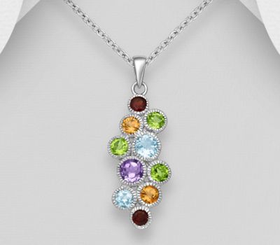 La Preciada - 925 Sterling Silver Pendant, Decorated with Various Gemstones. Gemstone Colors may Vary.