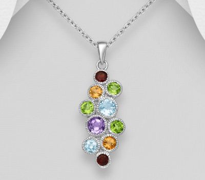 Şəkli böyütmək üçün tiklayın La Preciada - 925 Sterling Silver Pendant, Decorated with Various Gemstones. Gemstone Colors may Vary.