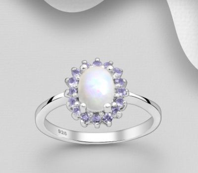 Şəkli böyütmək üçün tiklayın La Preciada - 925 Sterling Silver Halo Ring, Decorated with Tanzanites and Opal
