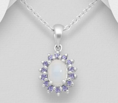 La Preciada - 925 Sterling Silver Pendant, Decorated with Ethiopian Opal and Tanzanites