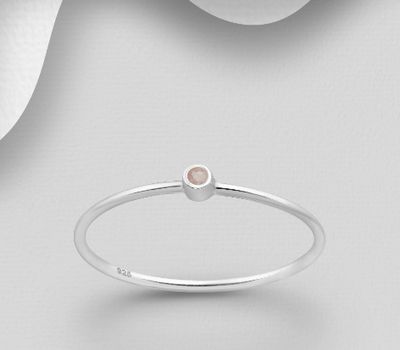 925 Sterling Silver Solitaire Ring, Decorated with Rose Quartz