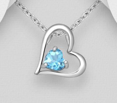 La Preciada  - 925 Sterling Silver Heart Pendant, Decorated with Sky-Blue Topaz