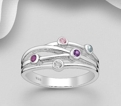 La Preciada - 925 Sterling Silver Ring, Decorated with Pink Sapphire, Amethyst, Rhodolite, Sky-Blue Topaz and White Topaz