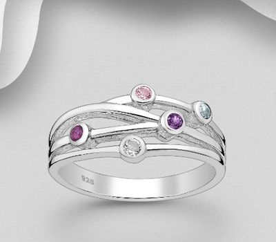 Malın səhifəsinə keç La Preciada - 925 Sterling Silver Ring, Decorated with Pink Sapphire, Amethyst, Rhodolite, Sky-Blue Topaz and White Topaz