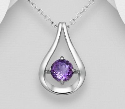 Şəkli böyütmək üçün tiklayın La Preciada - 925 Sterling Silver Droplet Solitaire Pendant, Decorated with Various Gemstones