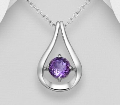 La Preciada - 925 Sterling Silver Droplet Solitaire Pendant, Decorated with Various Gemstones