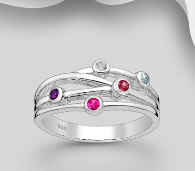 La Preciada - 925 Sterling Silver Ring, Decorated with Pink Sapphire, Amethyst, Rhodolite, Sky-Blue Topaz and White Topaz