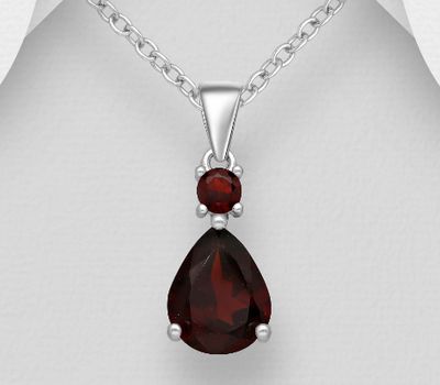 Şəkli böyütmək üçün tiklayın 925 Sterling Silver Droplet Pendant, Decorated with Garnet
