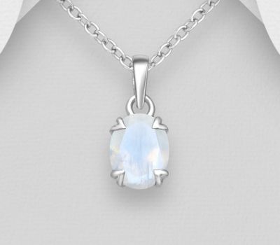 La Preciada - 925 Sterling Silver Oval Pendant, Decorated with Rainbow Moonstone