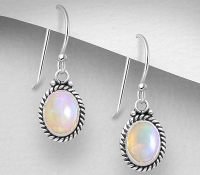 Şəkli böyütmək üçün tiklayın 925 Sterling Silver Oxidized Hook Earrings, Decorated with Ethiopian Opal