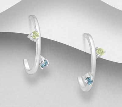 Şəkli böyütmək üçün tiklayın La Preciada - 925 Sterling Silver Push-Back Earrings, Decorated with Peridot and Sky-Blue topaz