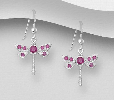 925 Sterling Silver Dragonfly Push-Back Earrings, Decorated with Various Gemstones