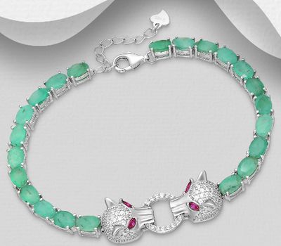 La Preciada - 925 Sterling Silver Tiger Bracelet, Decorated with Various Gemstones and CZ Simulated Diamonds