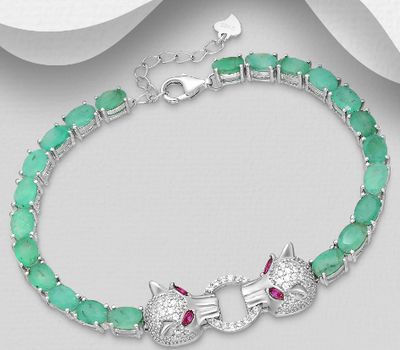 Malın səhifəsinə keç La Preciada - 925 Sterling Silver Tiger Bracelet, Decorated with Various Gemstones and CZ Simulated Diamonds