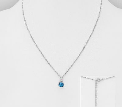 925 Sterling Silver Solitaire Necklace, Decorated with London Blue Topaz