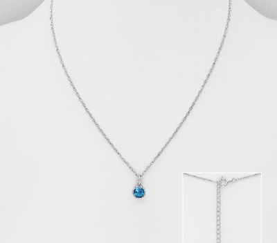 Şəkli böyütmək üçün tiklayın 925 Sterling Silver Solitaire Necklace, Decorated with London Blue Topaz