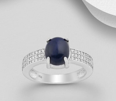 Şəkli böyütmək üçün tiklayın 925 Sterling Silver Ring, Decorated with Star Sapphire and CZ Simulated Diamonds