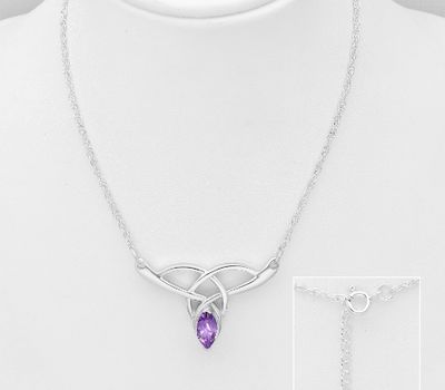 Şəkli böyütmək üçün tiklayın 925 Sterling Silver Celtic Necklace, Decorated with Various Gemstones